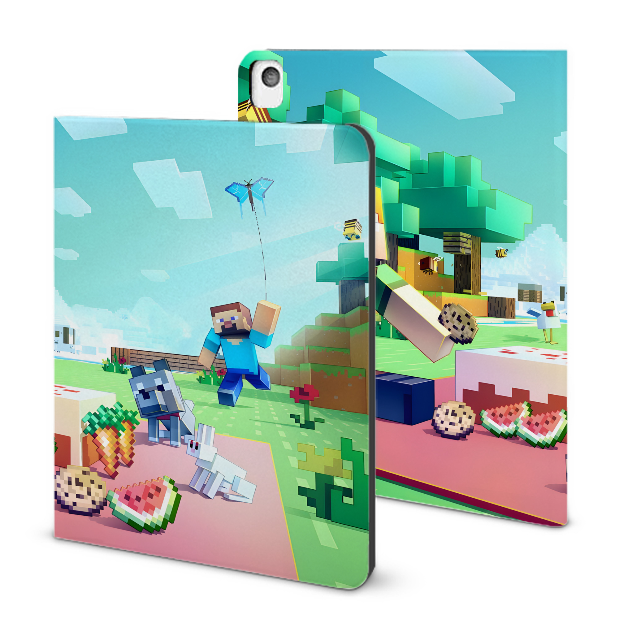 （画像用） マインクラフト ブロックの世界 Minecraft MC Block world IPadケース ペンホルダー付き ブックスタイルデザイン
